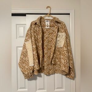 POL Floral Pattern Jacquard Shacket with Chest Pocket Latte Multi